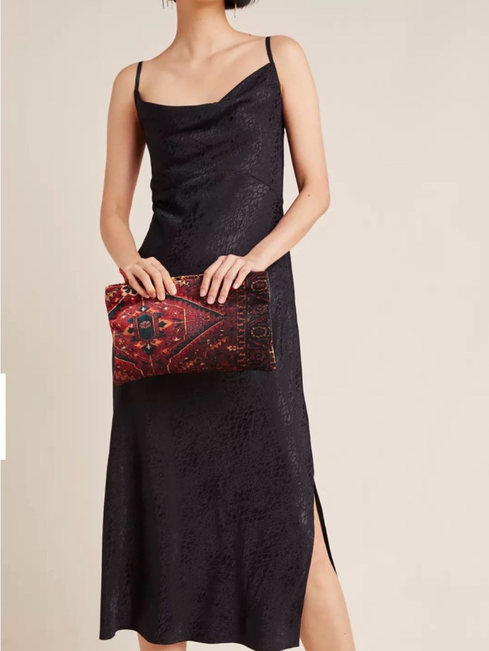 Anthropologie Amelie Jacquard Slip Midi Dress Small Size 4 Black